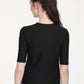 Women's Solid Black Round Neck Sweater - Back View