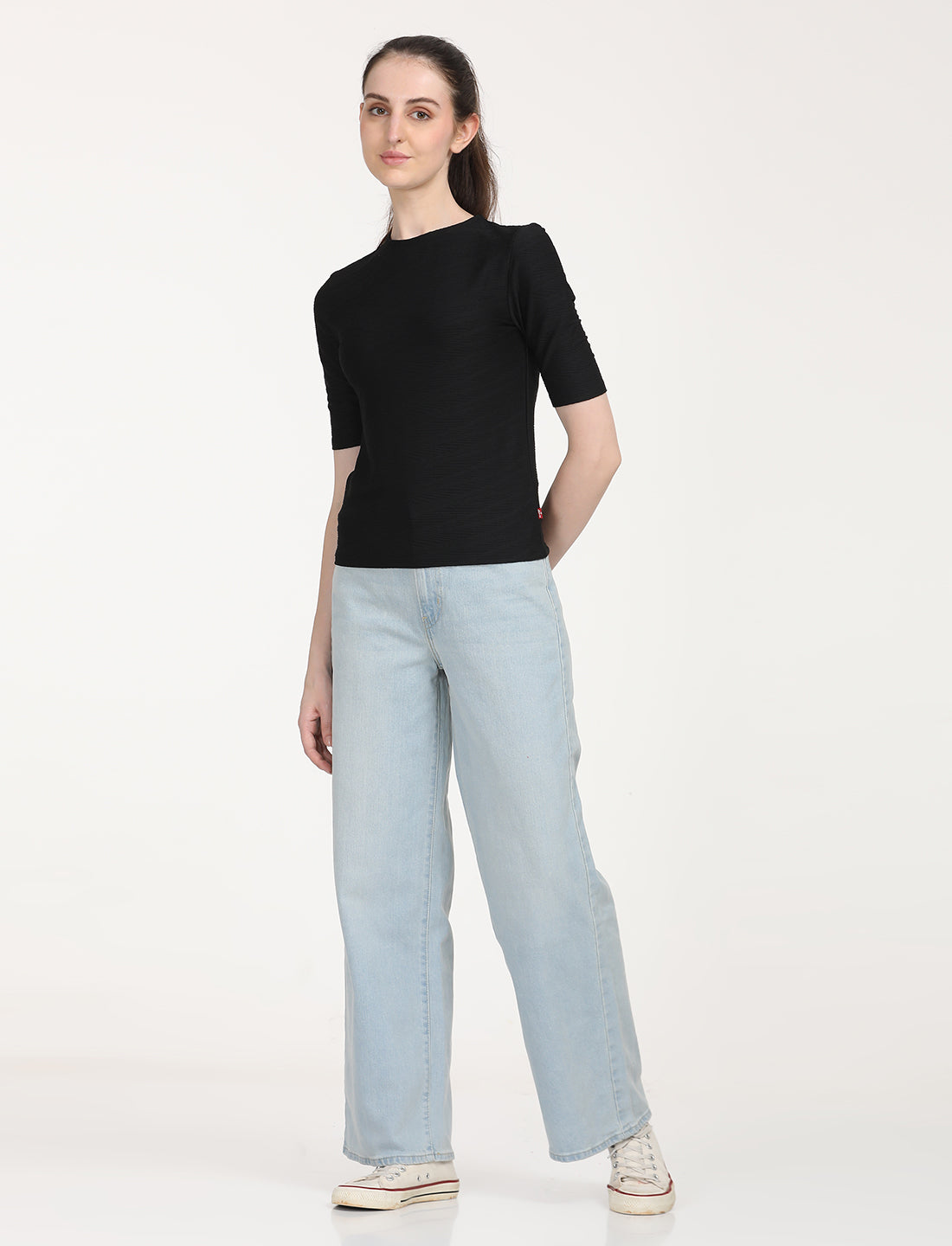 Women's Solid Black Round Neck Sweater - 6 View