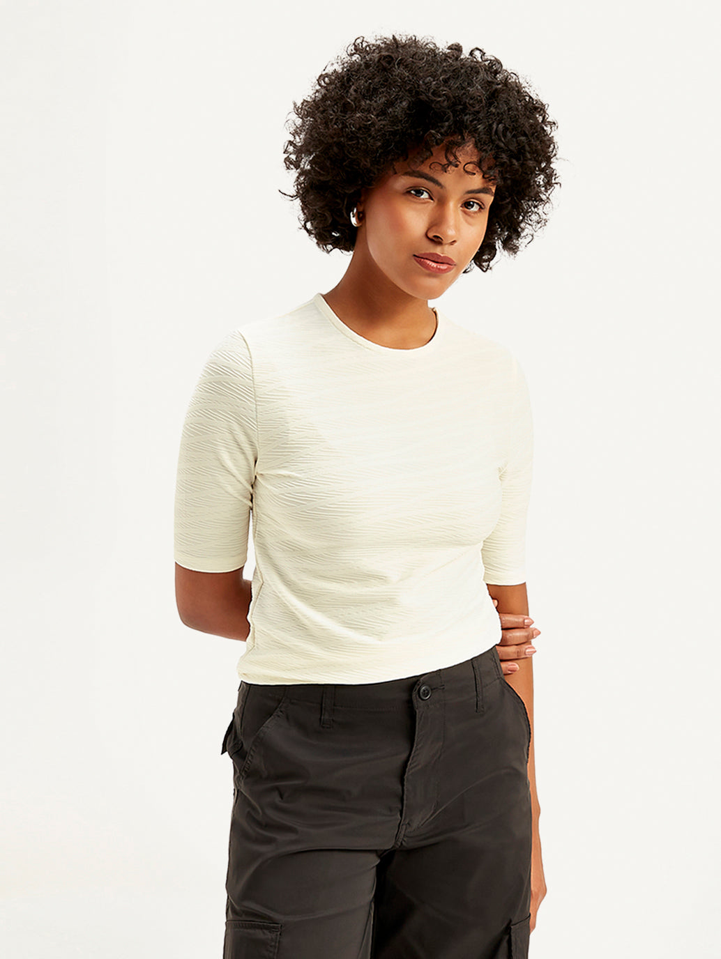 Women's Textured Crew Neck Top - Styleshot View
