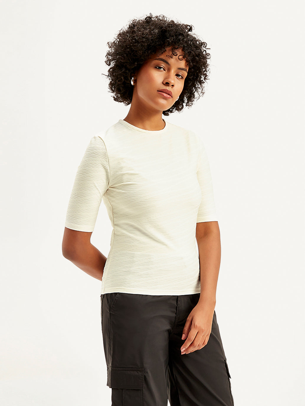 Women's Textured Crew Neck Top - Side View