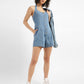 Women's Solid Blue Romper Denim Dress - StyleShot View