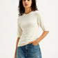 Women's Solid White Crew Neck Sweater - Front View