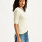 Women's Solid White Crew Neck Sweater - Side View