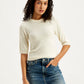 Women's Solid White Crew Neck Sweater - Styleshot View