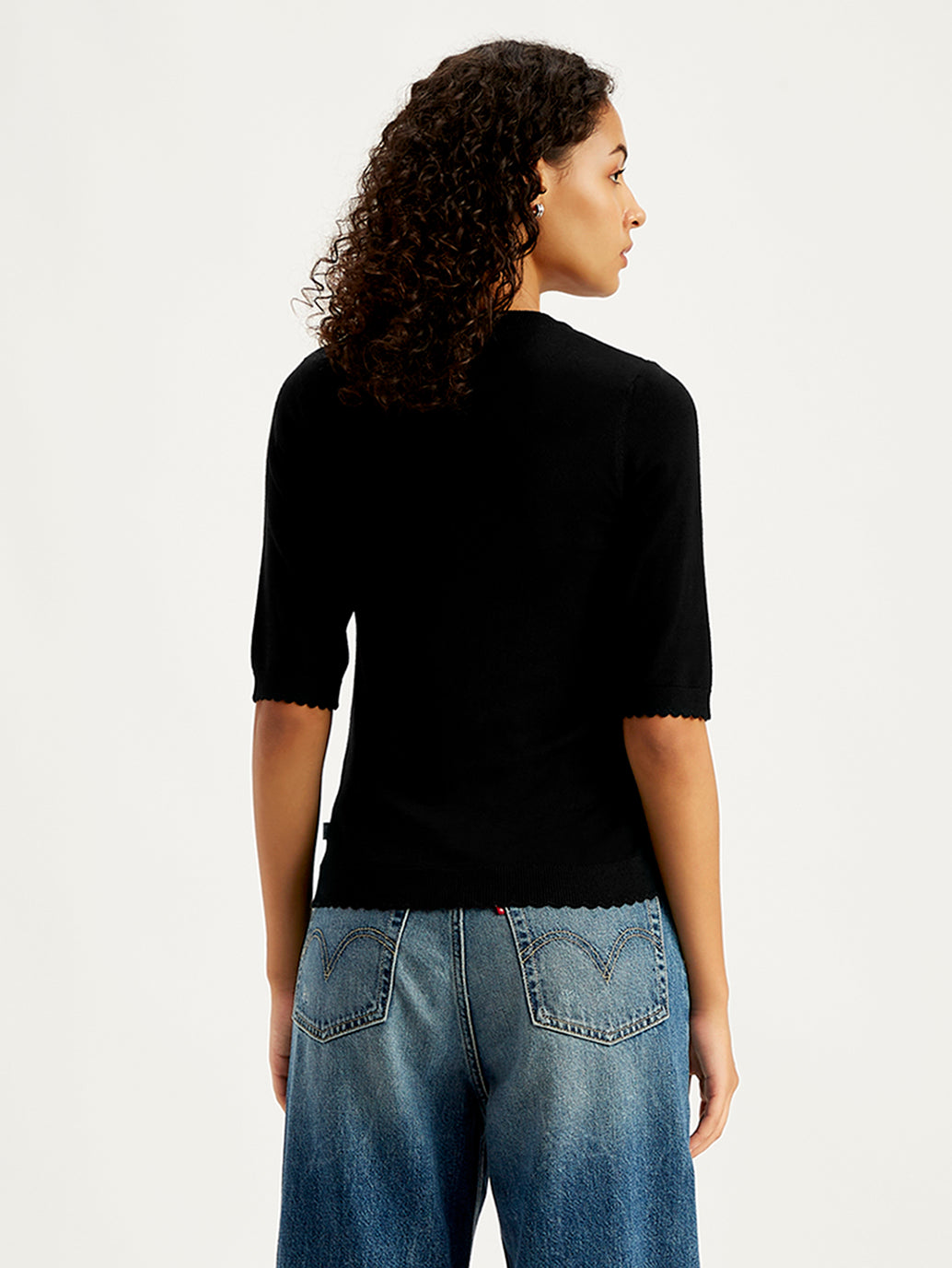 Women's Solid Black Crew Neck Sweater - 691356ff-6d5e-4fb2-a69f-999563a4d1a0 View