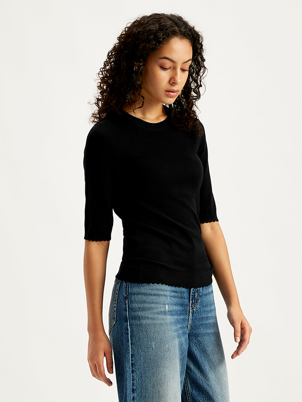 Women's Solid Black Crew Neck Sweater - 5828d848-abf0-4de5-b2dc-36d3550530b5 View