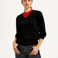 Women's Solid Black V Neck Sweater - Styleshot View