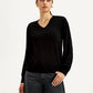 Women's Solid Black V Neck Sweater - Front View