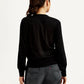 Women's Solid Black V Neck Sweater - Back View