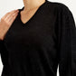 Women's Solid Black V Neck Sweater - Detail View