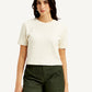 Women's Textured White Crew Neck Top - Front View