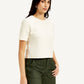 Women's Textured White Crew Neck Top - Side View
