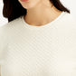 Women's Textured White Crew Neck Top - Detail View