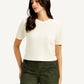 Women's Textured White Crew Neck Top - Styleshot View