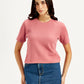Women's Textured Peach Crew Neck Top - Front View