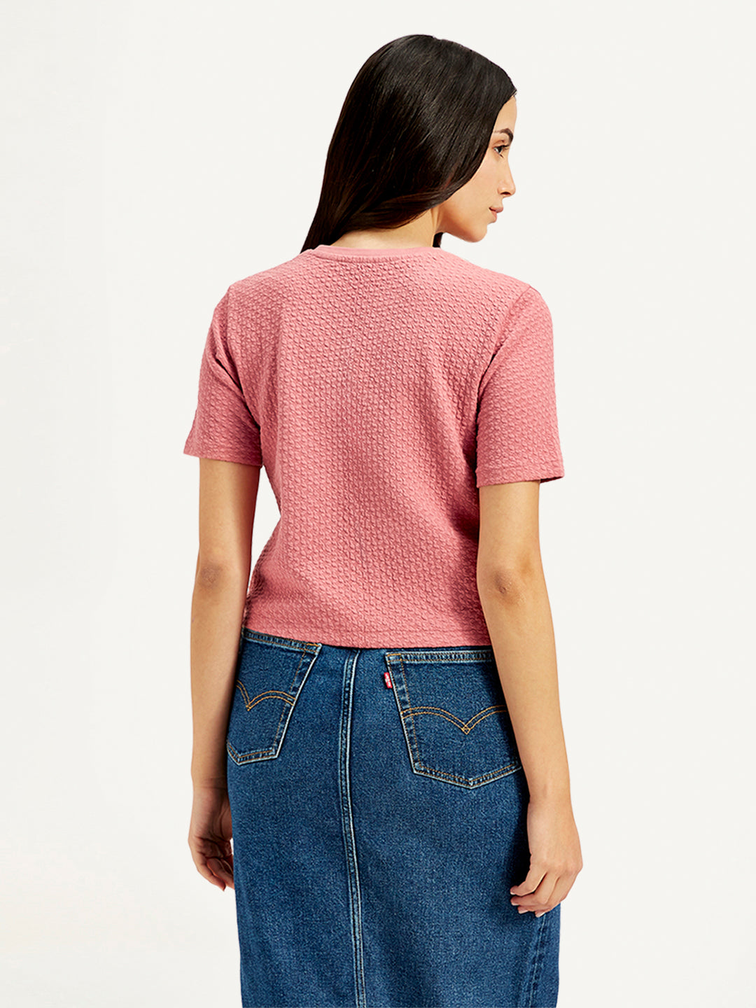 Women's Textured Peach Crew Neck Top - Back View