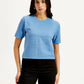 Women's Textured Blue Crew Neck Top - Front View