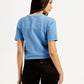 Women's Textured Blue Crew Neck Top - Back View