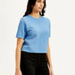 Women's Textured Blue Crew Neck Top - Side View