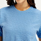Women's Textured Blue Crew Neck Top - Detail View