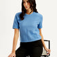 Women's Textured Blue Crew Neck Top - Styleshot View