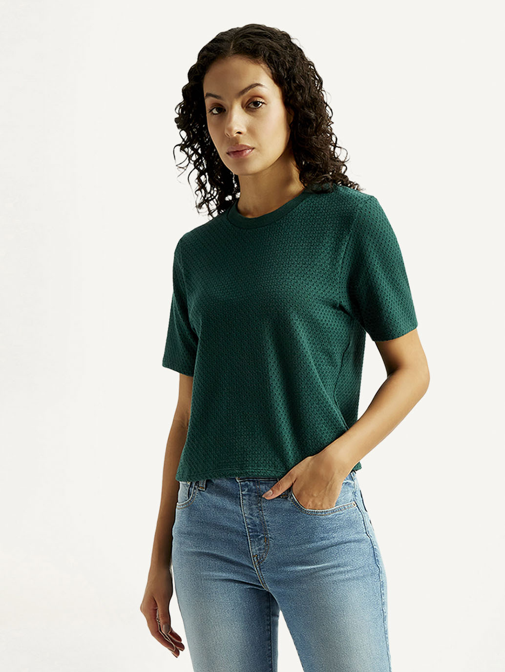 Women's Textured Crew Neck T-shirt - Styleshot View