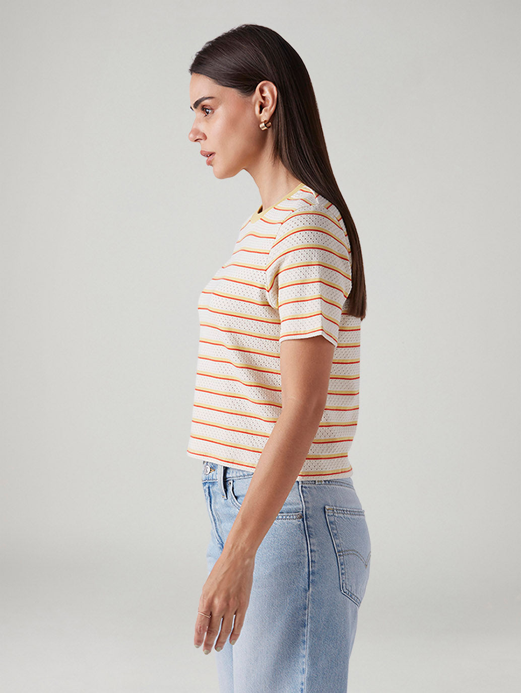 Women's Striped Regular Fit T-Shirt - Side View