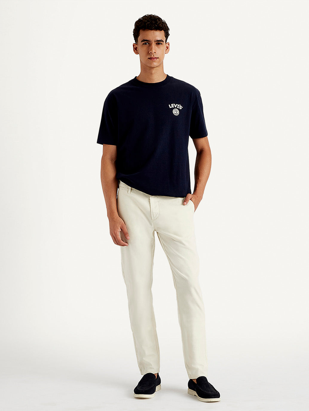 Men's White Tapered Fit Trousers - 03910ff8-775c-4e55-be11-6164f4dc8e74 View