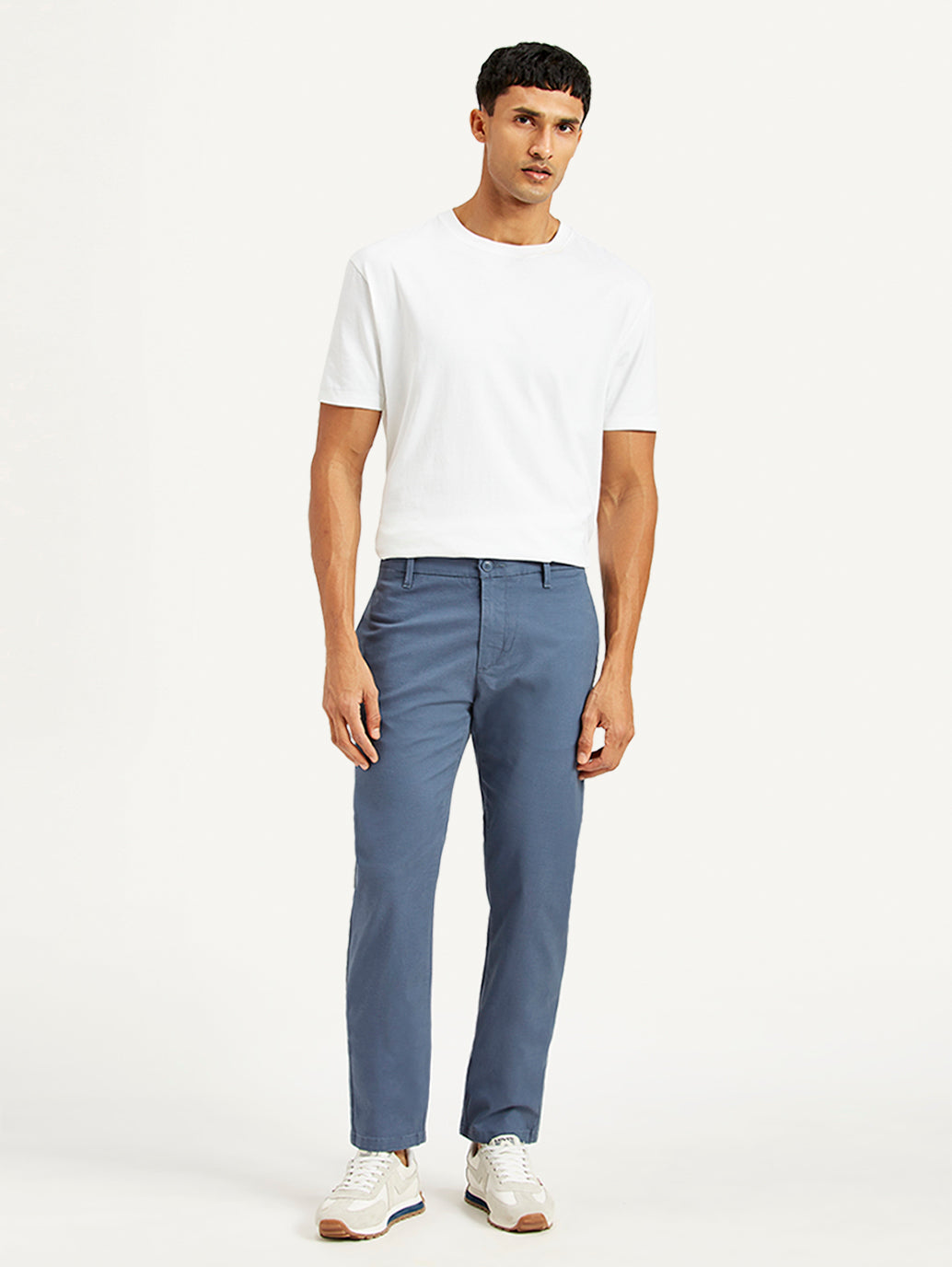 Men's Blue Tapered Chino Trousers - Front View