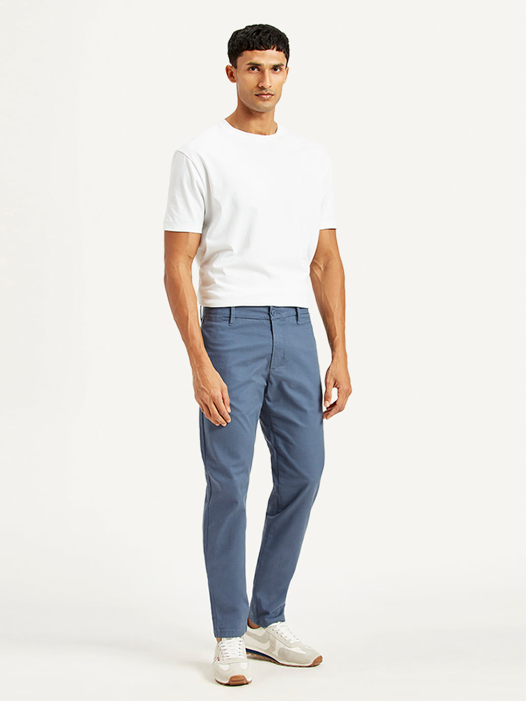 Men's Blue Tapered Chino Trousers - Side View