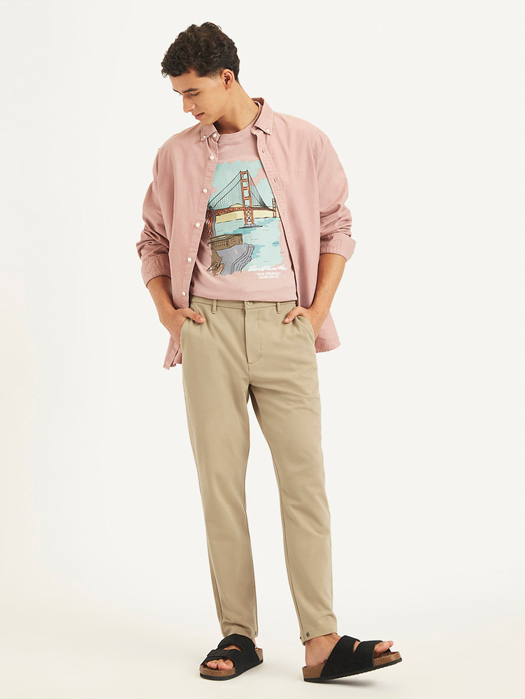 Men's Beige Regular Fit Trousers - 80fe3c49-e8ac-4033-9204-3b153fdc25b6 View