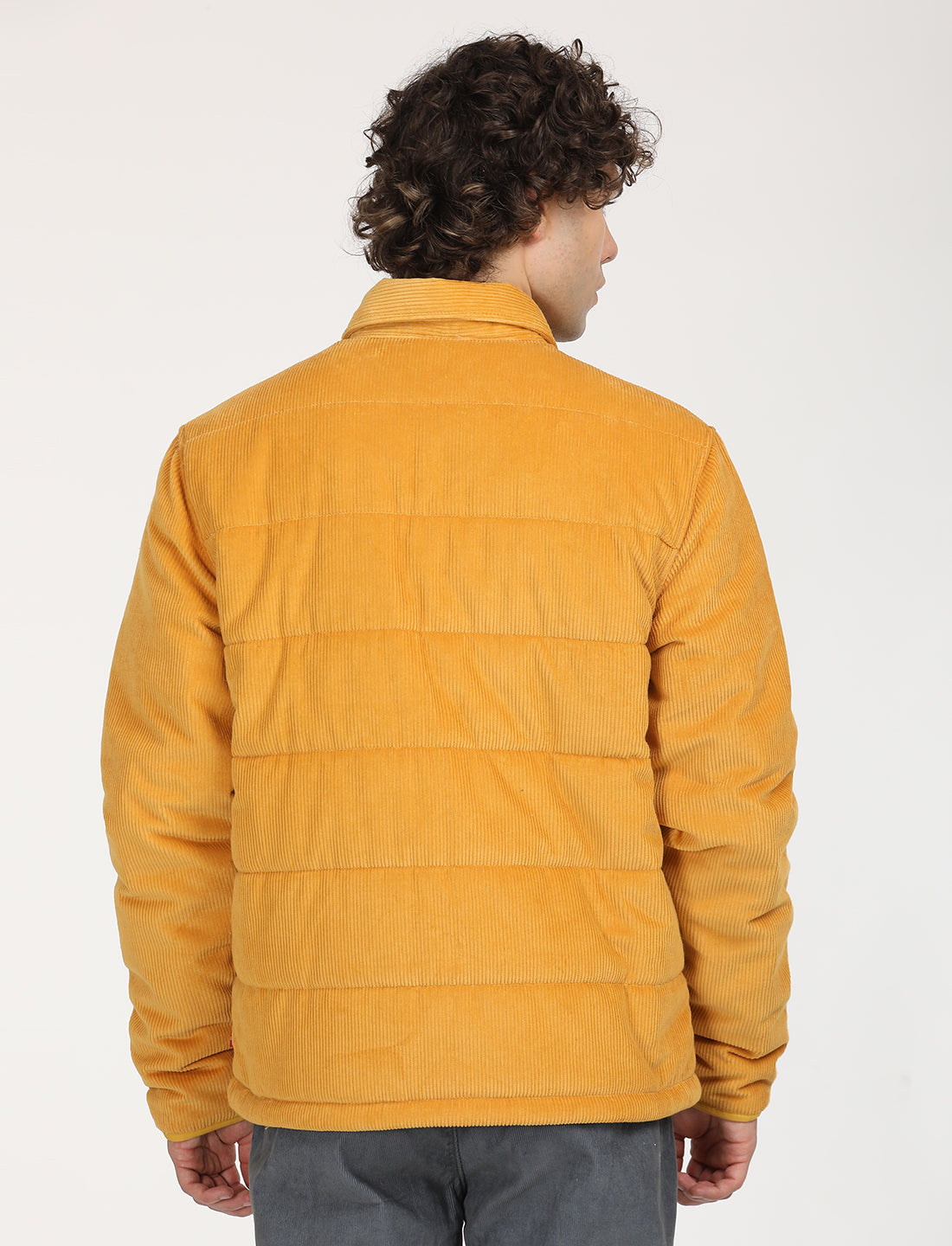 Men's Quilted Yellow Spread Collar Puffer Jacket - Back View