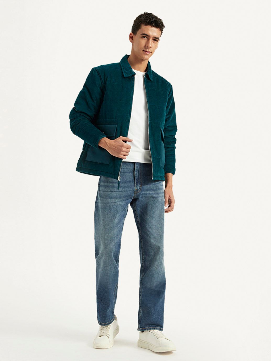 Men's Colorblock Green Spread Collar Jacket