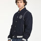 Men's Solid Navy Spread Collar Varsity Jacket - RightSide View