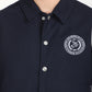 Men's Solid Navy Spread Collar Varsity Jacket - Detail View