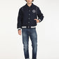 Men's Solid Navy Spread Collar Varsity Jacket - 7 View
