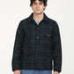 Men's Plaid Navy Spread Collar Shacket - Front View