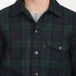Men's Plaid Navy Spread Collar Shacket - deatil View