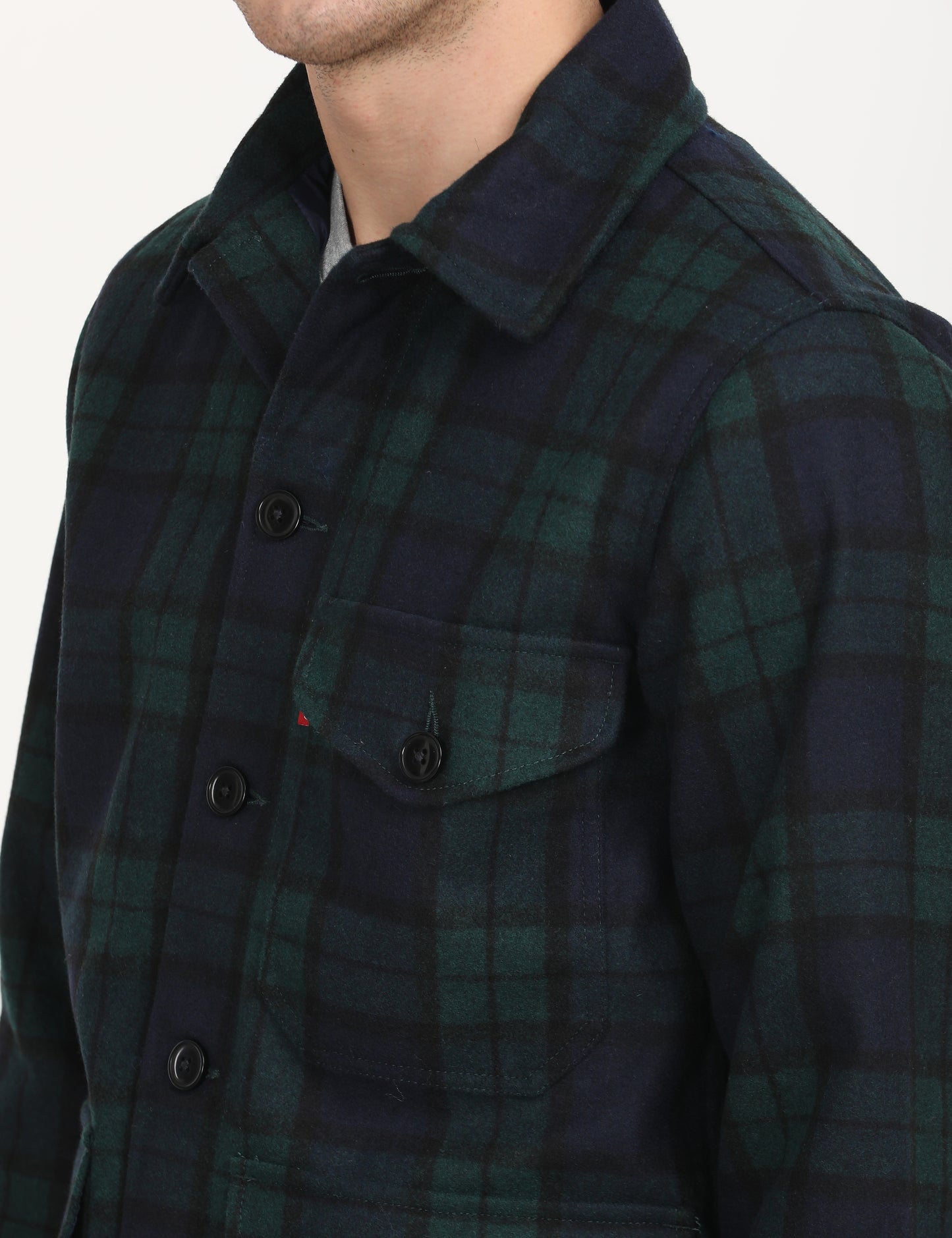Men's Plaid Navy Spread Collar Shacket - deatil View