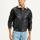 Men's Solid Dark Brown Spread Collar Leather Jacket - Front View
