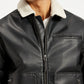Men's Solid Dark Brown Spread Collar Leather Jacket - Detail View