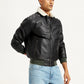 Men's Solid Dark Brown Spread Collar Leather Jacket - Side View