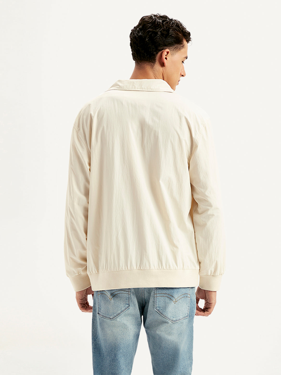 Men's Solid Cream Spread Collar Tailored Jacket - Back View