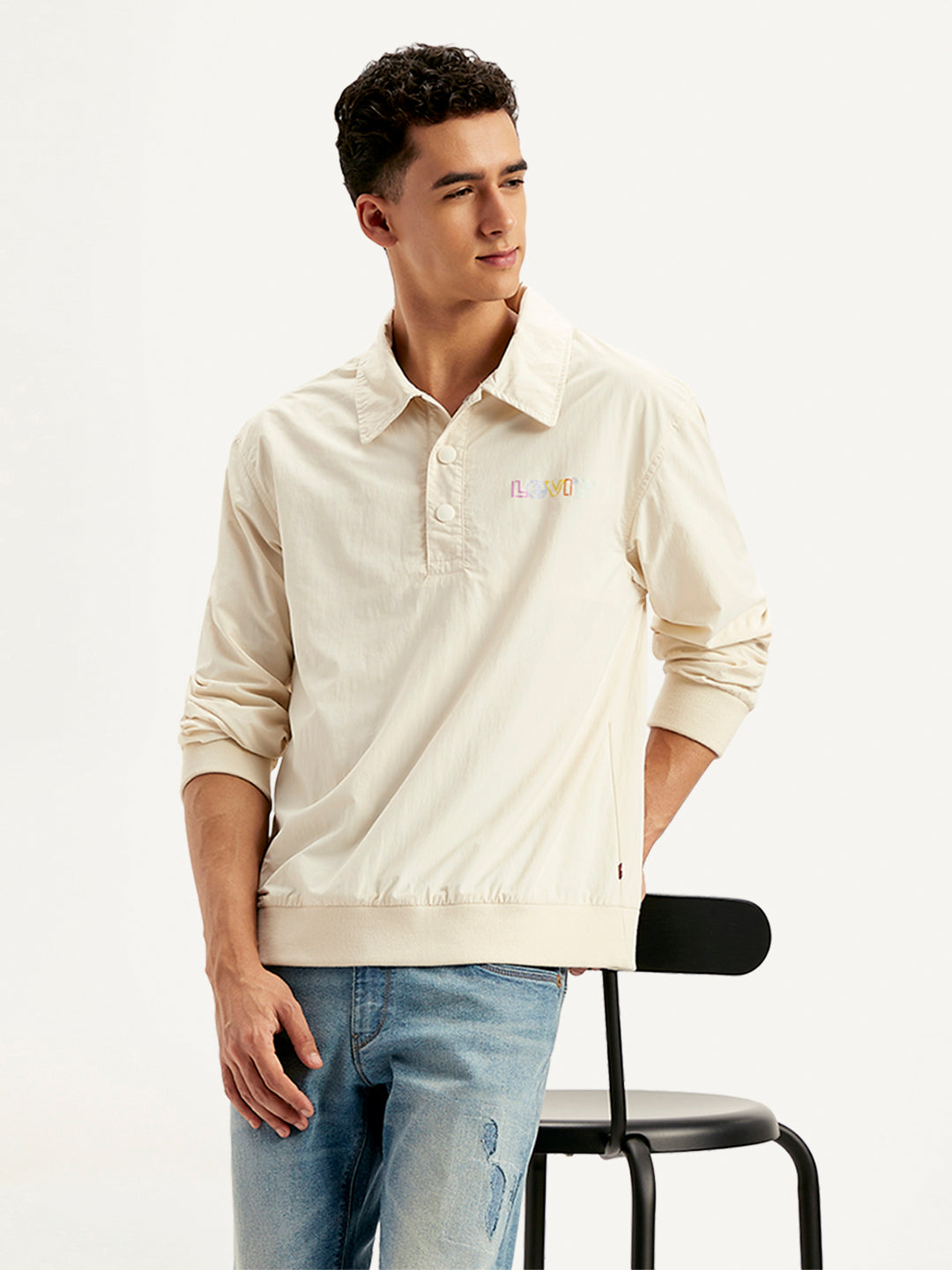 Men's Solid Cream Spread Collar Tailored Jacket - Styleshot View