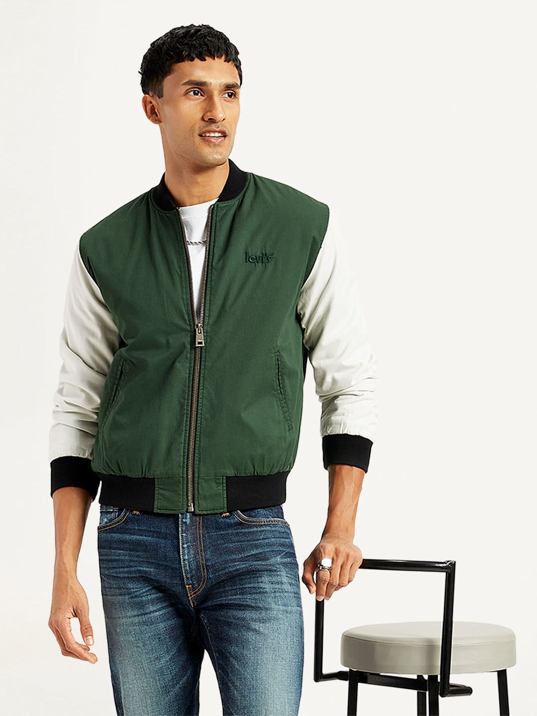 Men's Colorblock Green Bomber Jacket - Styleshot View