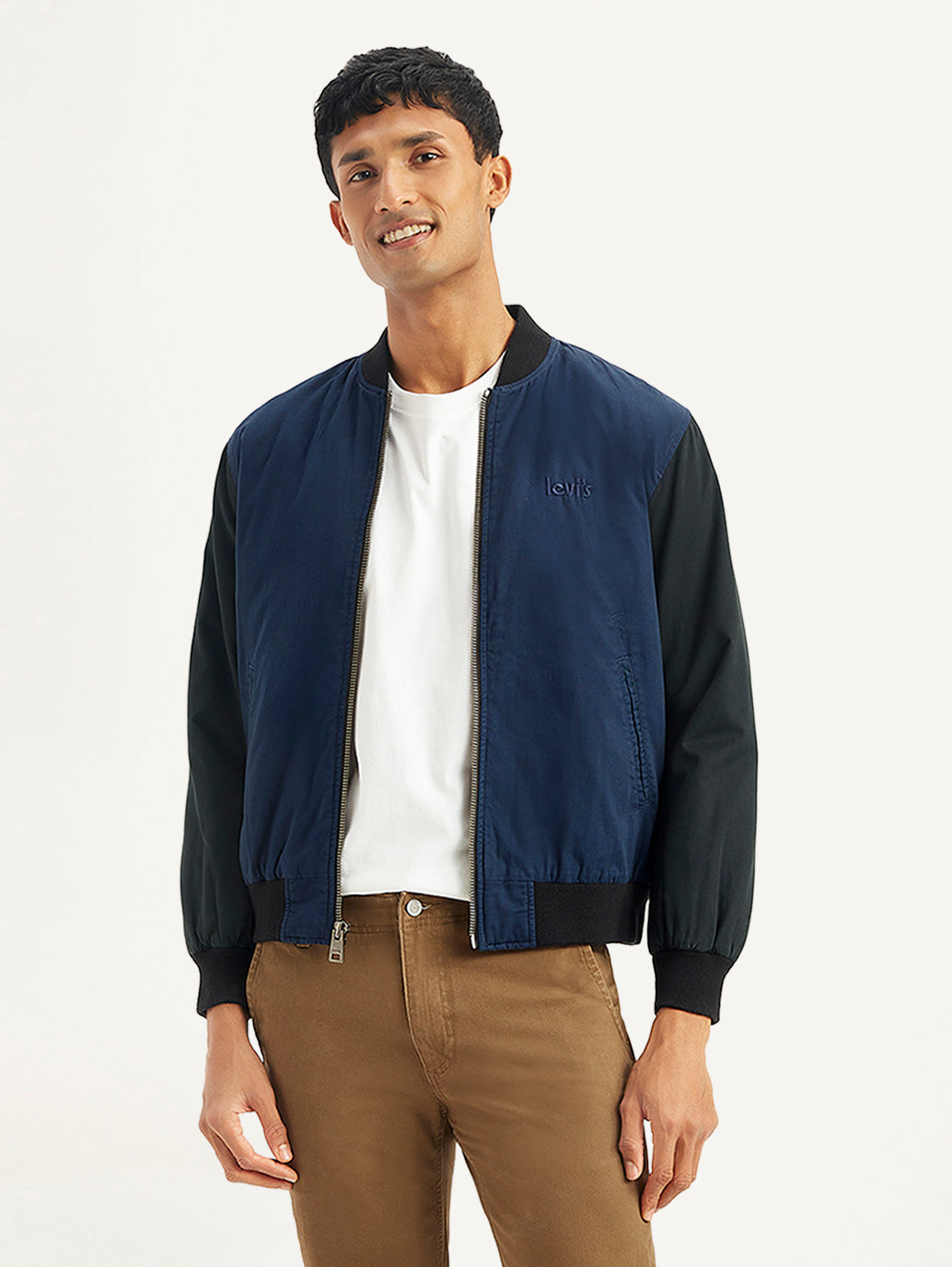 Men's Colorblock Navy Bomber Jacket - Styleshot View