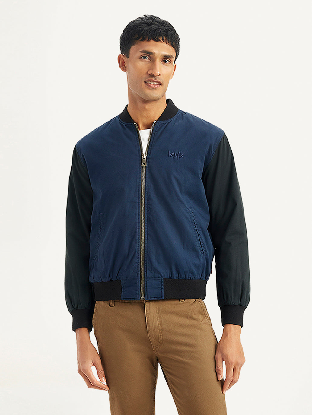 Men's Colorblock Navy Bomber Jacket - Front View