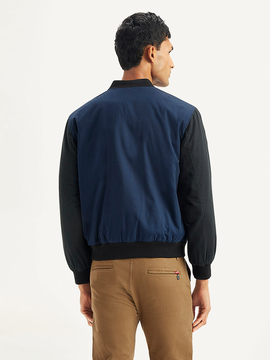 Men's Colorblock Navy Bomber Jacket - Back View