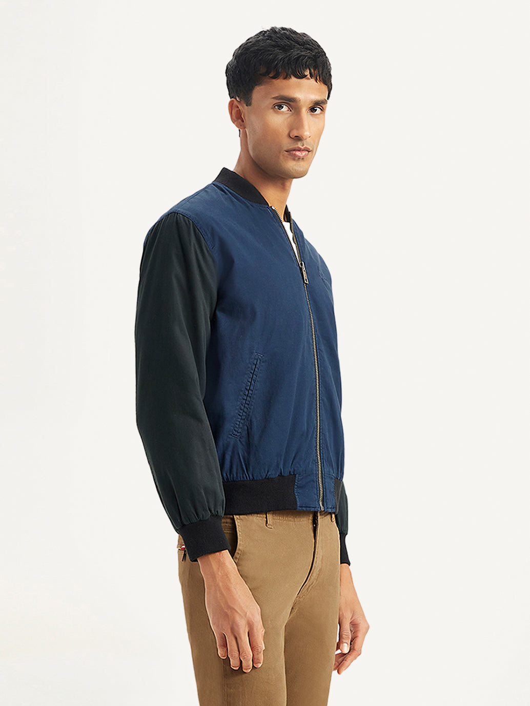 Men's Colorblock Navy Bomber Jacket - Side View
