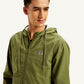 Men's Solid Olive Hooded Tailored Jacket - Elevated View